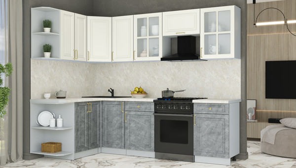 Изображение товара Кухонный гарнитур Интерлиния Мила Шато 1.5x2.6 LV (белый/керамика/опал светлый)