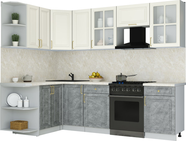 Изображение товара Кухонный гарнитур Интерлиния Мила Шато 1.5x2.6 LV (белый/керамика/опал светлый)