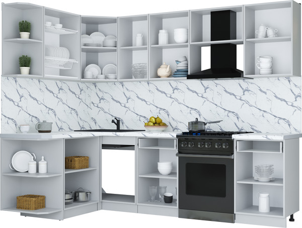 Изображение товара Кухонный гарнитур Интерлиния Мила Шато 1.5x2.6 LV (белый/черный/дуб бунратти)