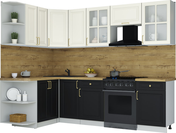 Изображение товара Кухонный гарнитур Интерлиния Мила Шато 1.5x2.6 LV (белый/черный/дуб бунратти)