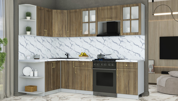 Изображение товара Кухонный гарнитур Интерлиния Мила Шато 1.5x2.6 LV (дуб вотан/дуб вотан/белый гранит)