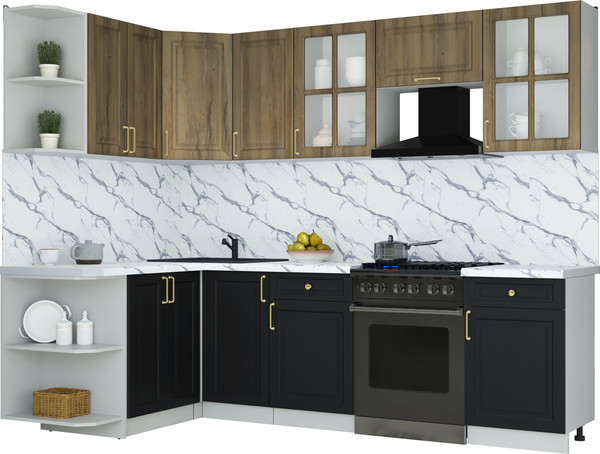Изображение товара Кухонный гарнитур Интерлиния Мила Шато 1.5x2.6 LV (дуб вотан/черный/белый гранит)