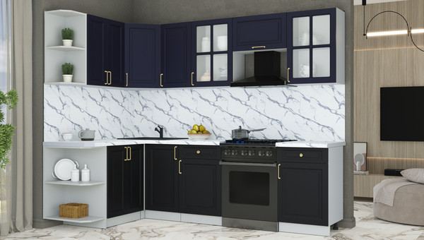 Изображение товара Кухонный гарнитур Интерлиния Мила Шато 1.5x2.6 LV (индиго/черный/белый гранит)