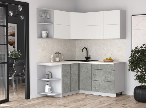 Изображение товара Кухонный гарнитур Интерлиния Мила Матте 1.5x1.7 А (белый/керамика/опал светлый)