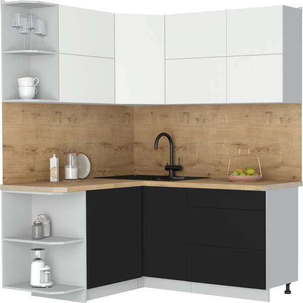 Изображение товара Кухонный гарнитур Интерлиния Мила Матте 1.5x1.7 А (белый/черный/дуб бунратти)
