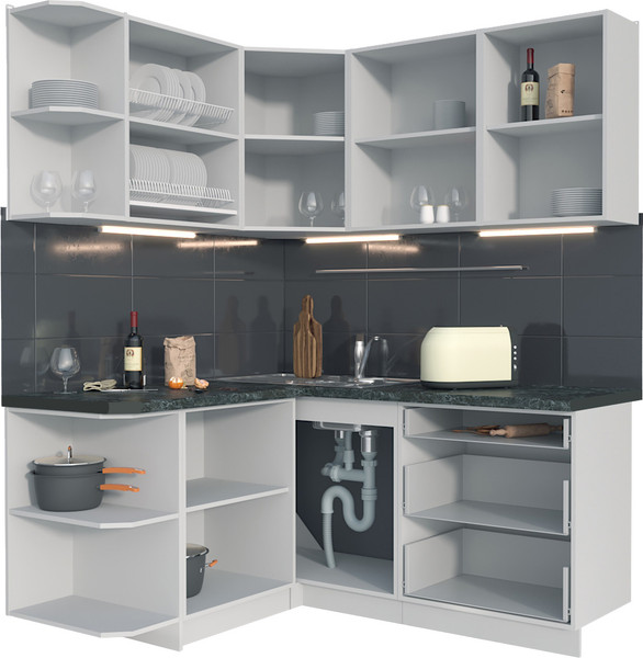 Изображение товара Кухонный гарнитур Интерлиния Мила Матте 1.5x1.7 А (белый/черный/дуб бунратти)