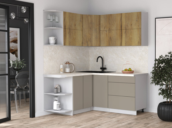 Изображение товара Кухонный гарнитур Интерлиния Мила Матте 1.5x1.7 А (дуб вотан/луна/опал светлый)