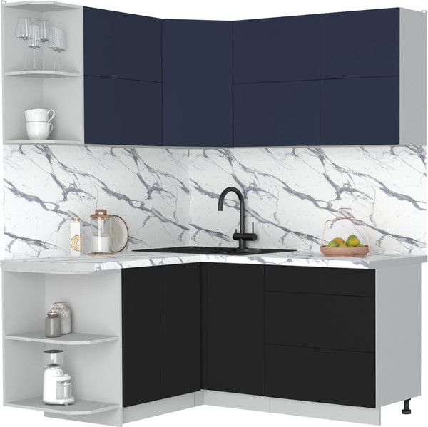 Изображение товара Кухонный гарнитур Интерлиния Мила Матте 1.5x1.7 А (индиго/черный/белый гранит)