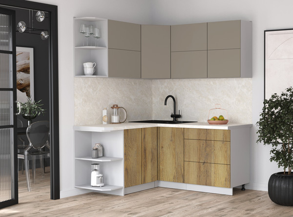 Изображение товара Кухонный гарнитур Интерлиния Мила Матте 1.5x1.7 А (луна/дуб вотан/опал светлый)