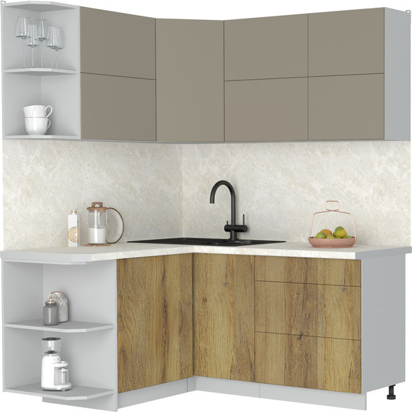 Изображение товара Кухонный гарнитур Интерлиния Мила Матте 1.5x1.7 А (луна/дуб вотан/опал светлый)