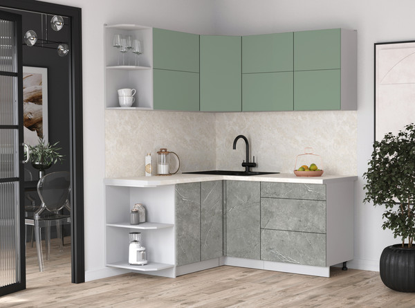 Изображение товара Кухонный гарнитур Интерлиния Мила Матте 1.5x1.7 А (мята/керамика/опал светлый)