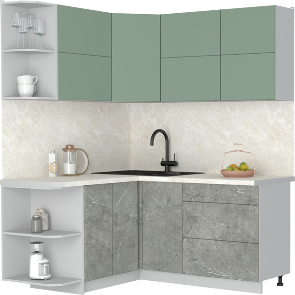 Изображение товара Кухонный гарнитур Интерлиния Мила Матте 1.5x1.7 А (мята/керамика/опал светлый)