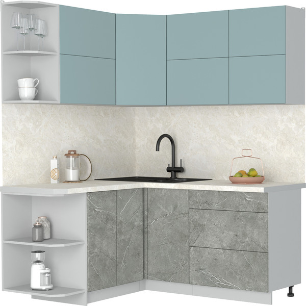 Изображение товара Кухонный гарнитур Интерлиния Мила Матте 1.5x1.7 А (океан/керамика/опал светлый)