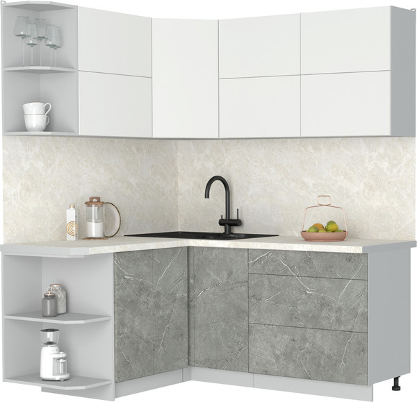 Изображение товара Кухонный гарнитур Интерлиния Мила Матте 1.5x1.8 А (белый/керамика/опал светлый)