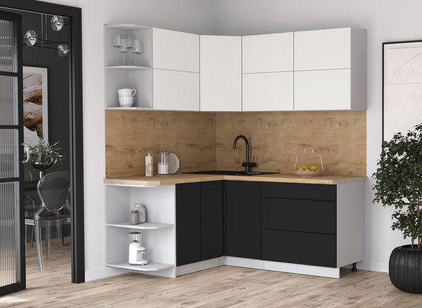 Изображение товара Кухонный гарнитур Интерлиния Мила Матте 1.5x1.8 А (белый/черный/дуб бунратти)
