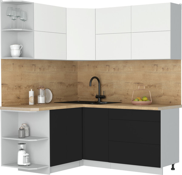Изображение товара Кухонный гарнитур Интерлиния Мила Матте 1.5x1.8 А (белый/черный/дуб бунратти)