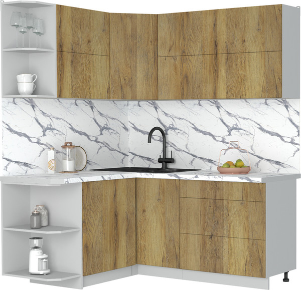 Изображение товара Кухонный гарнитур Интерлиния Мила Матте 1.5x1.8 А (дуб вотан/дуб вотан/белый гранит)
