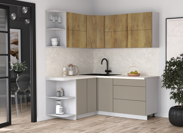 Изображение товара Кухонный гарнитур Интерлиния Мила Матте 1.5x1.8 А (дуб вотан/луна/опал светлый)