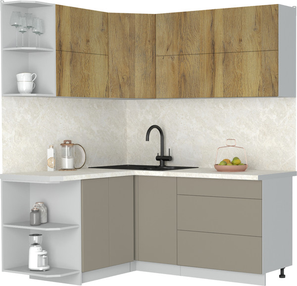 Изображение товара Кухонный гарнитур Интерлиния Мила Матте 1.5x1.8 А (дуб вотан/луна/опал светлый)