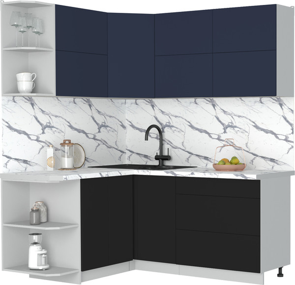 Изображение товара Кухонный гарнитур Интерлиния Мила Матте 1.5x1.8 А (индиго/черный/белый гранит)