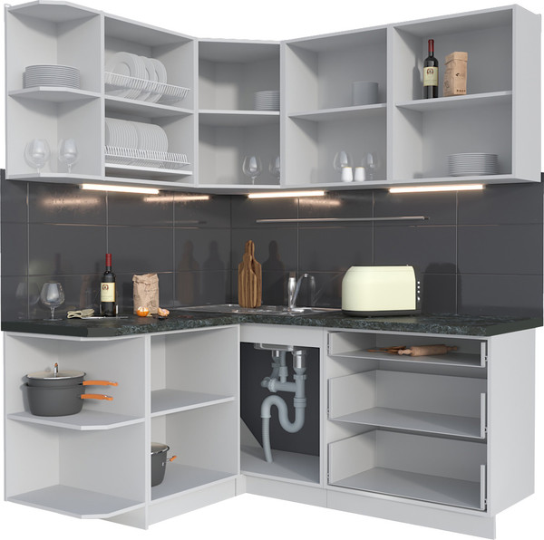 Изображение товара Кухонный гарнитур Интерлиния Мила Матте 1.5x1.8 А (индиго/черный/белый гранит)