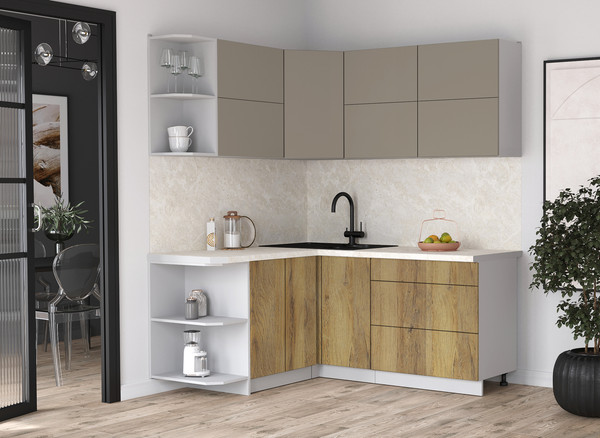 Изображение товара Кухонный гарнитур Интерлиния Мила Матте 1.5x1.8 А (луна/дуб вотан/опал светлый)