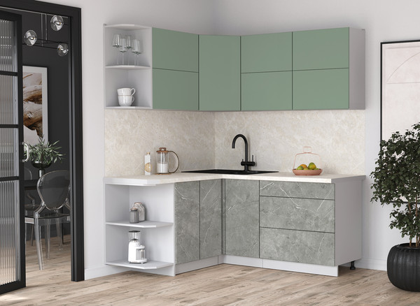 Изображение товара Кухонный гарнитур Интерлиния Мила Матте 1.5x1.8 А (мята/керамика/опал светлый)