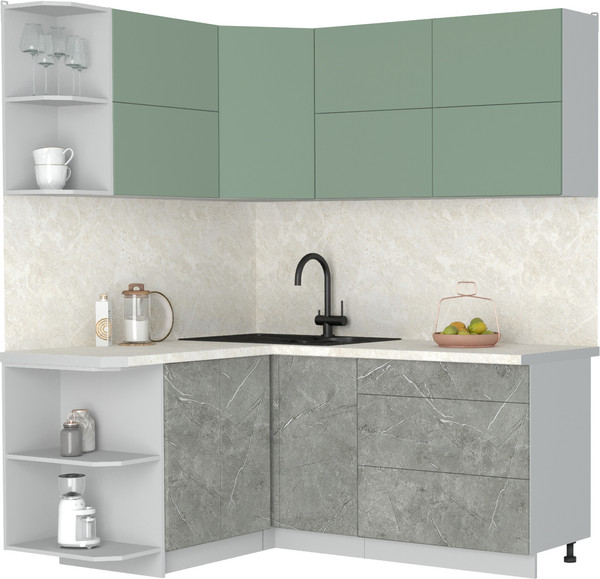 Изображение товара Кухонный гарнитур Интерлиния Мила Матте 1.5x1.8 А (мята/керамика/опал светлый)