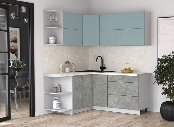 Изображение товара Кухонный гарнитур Интерлиния Мила Матте 1.5x1.8 А (океан/керамика/опал светлый)