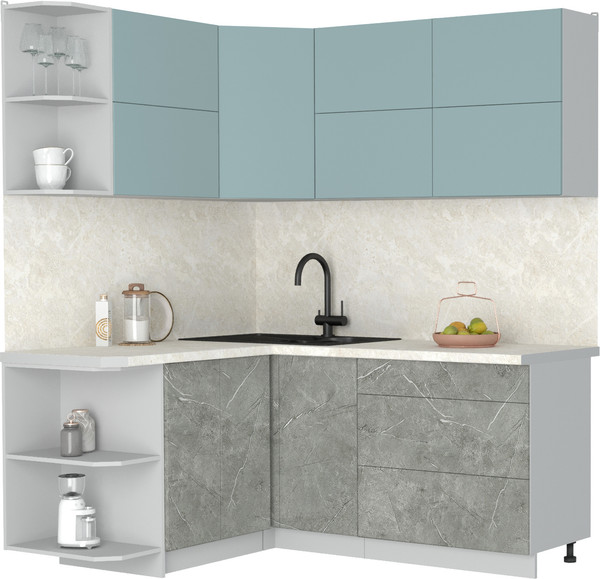 Изображение товара Кухонный гарнитур Интерлиния Мила Матте 1.5x1.8 А (океан/керамика/опал светлый)