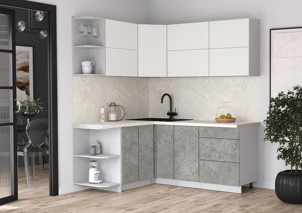 Изображение товара Кухонный гарнитур Интерлиния Мила Матте 1.5x1.9 А (белый/керамика/опал светлый)