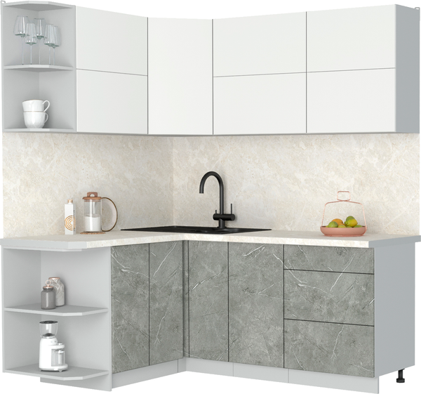Изображение товара Кухонный гарнитур Интерлиния Мила Матте 1.5x1.9 А (белый/керамика/опал светлый)