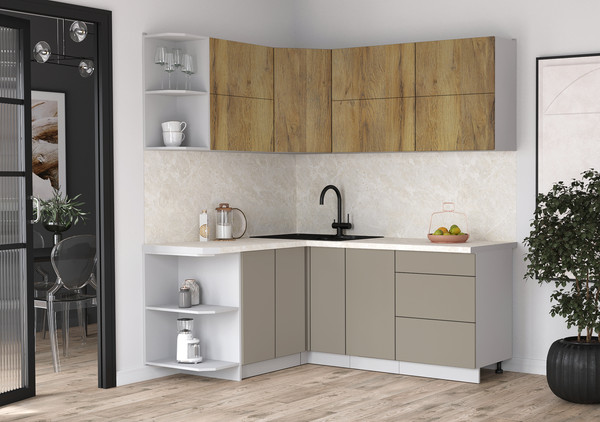 Изображение товара Кухонный гарнитур Интерлиния Мила Матте 1.5x1.9 А (дуб вотан/луна/опал светлый)