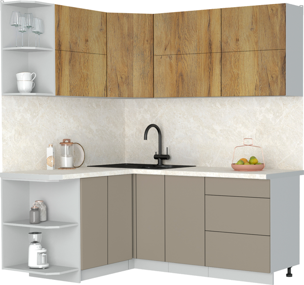Изображение товара Кухонный гарнитур Интерлиния Мила Матте 1.5x1.9 А (дуб вотан/луна/опал светлый)
