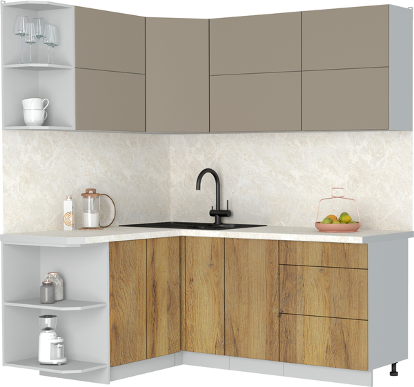 Изображение товара Кухонный гарнитур Интерлиния Мила Матте 1.5x1.9 А (луна/дуб вотан/опал светлый)
