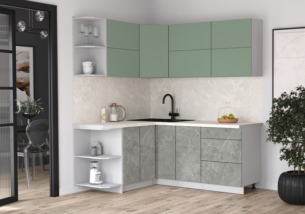 Изображение товара Кухонный гарнитур Интерлиния Мила Матте 1.5x1.9 А (мята/керамика/опал светлый)