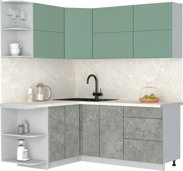 Изображение товара Кухонный гарнитур Интерлиния Мила Матте 1.5x1.9 А (мята/керамика/опал светлый)