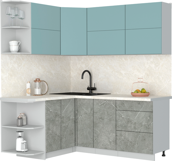 Изображение товара Кухонный гарнитур Интерлиния Мила Матте 1.5x1.9 А (океан/керамика/опал светлый)