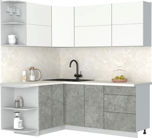 Изображение товара Кухонный гарнитур Интерлиния Мила Матте 1.5x2.0 А (белый/керамика/опал светлый)