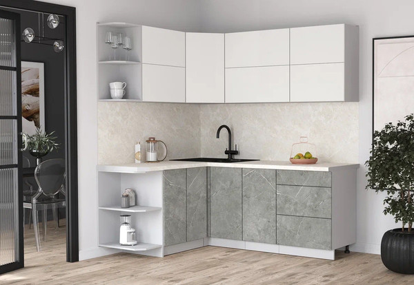 Изображение товара Кухонный гарнитур Интерлиния Мила Матте 1.5x2.0 А (белый/керамика/опал светлый)