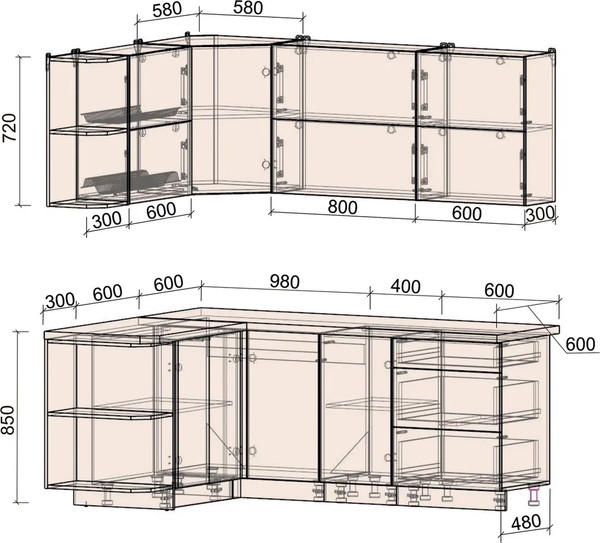 Изображение товара Кухонный гарнитур Интерлиния Мила Матте 1.5x2.0 А (белый/керамика/опал светлый)