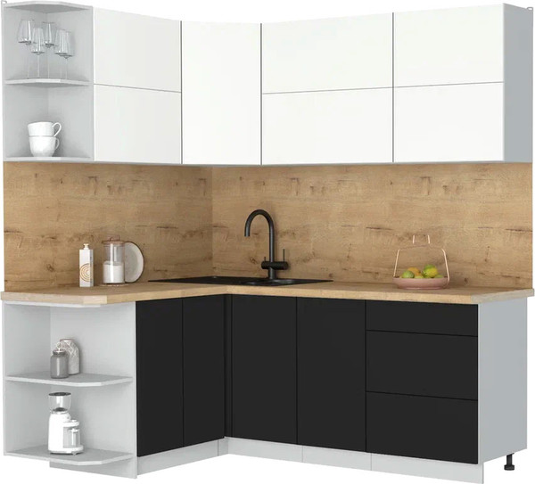 Изображение товара Кухонный гарнитур Интерлиния Мила Матте 1.5x2.0 А (белый/черный/дуб бунратти)