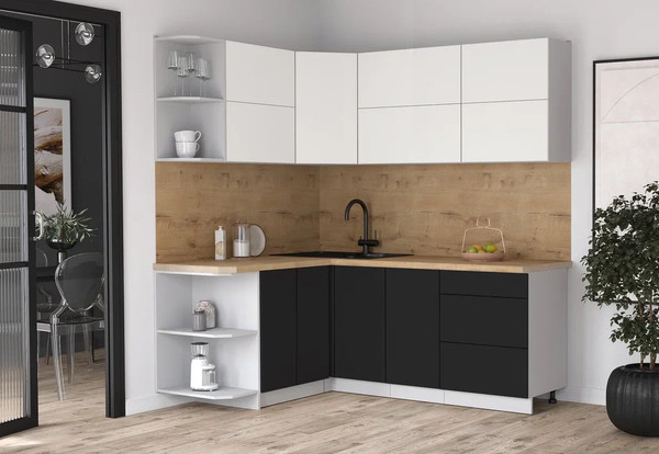 Изображение товара Кухонный гарнитур Интерлиния Мила Матте 1.5x2.0 А (белый/черный/дуб бунратти)