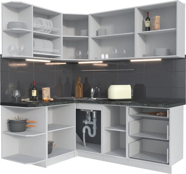 Изображение товара Кухонный гарнитур Интерлиния Мила Матте 1.5x2.0 А (белый/черный/дуб бунратти)