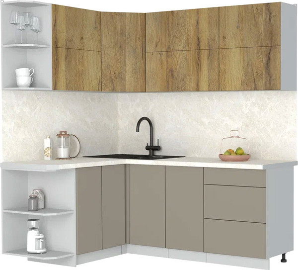 Изображение товара Кухонный гарнитур Интерлиния Мила Матте 1.5x2.0 А (дуб вотан/луна/опал светлый)