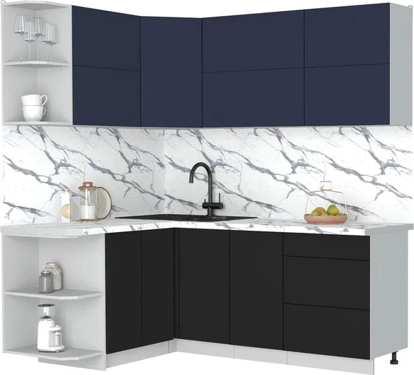 Изображение товара Кухонный гарнитур Интерлиния Мила Матте 1.5x2.0 А (индиго/черный/белый гранит)