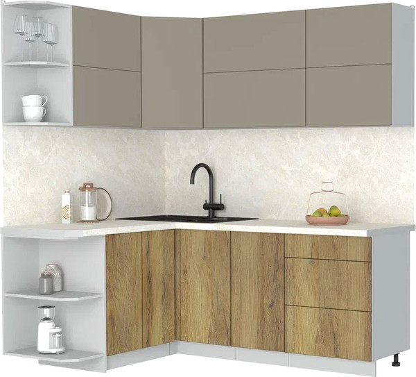 Изображение товара Кухонный гарнитур Интерлиния Мила Матте 1.5x2.0 А (луна/дуб вотан/опал светлый)