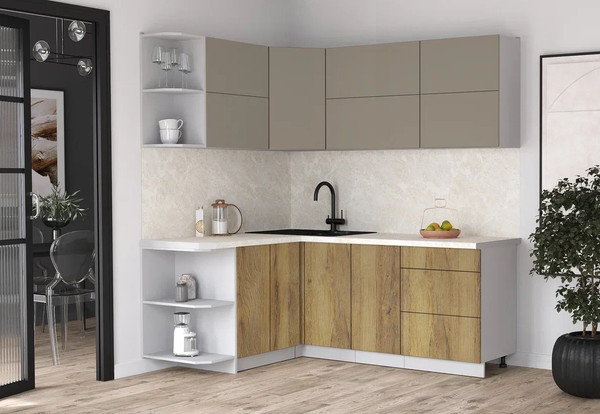 Изображение товара Кухонный гарнитур Интерлиния Мила Матте 1.5x2.0 А (луна/дуб вотан/опал светлый)