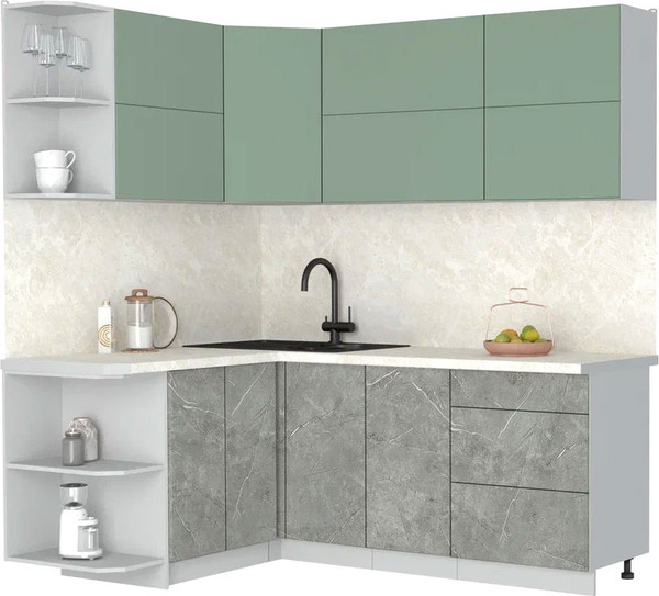 Изображение товара Кухонный гарнитур Интерлиния Мила Матте 1.5x2.0 А (мята/керамика/опал светлый)
