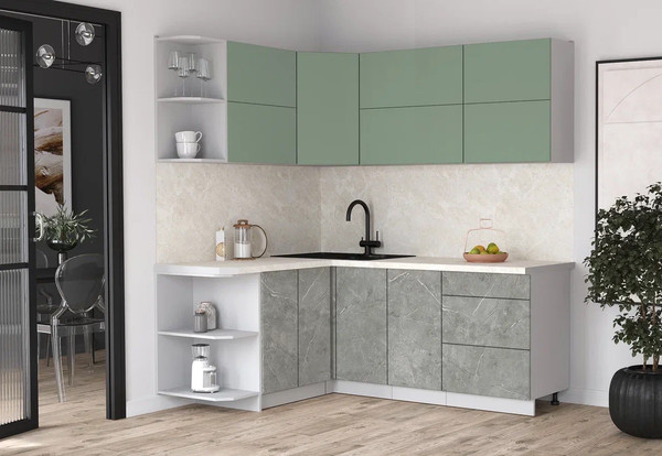 Изображение товара Кухонный гарнитур Интерлиния Мила Матте 1.5x2.0 А (мята/керамика/опал светлый)